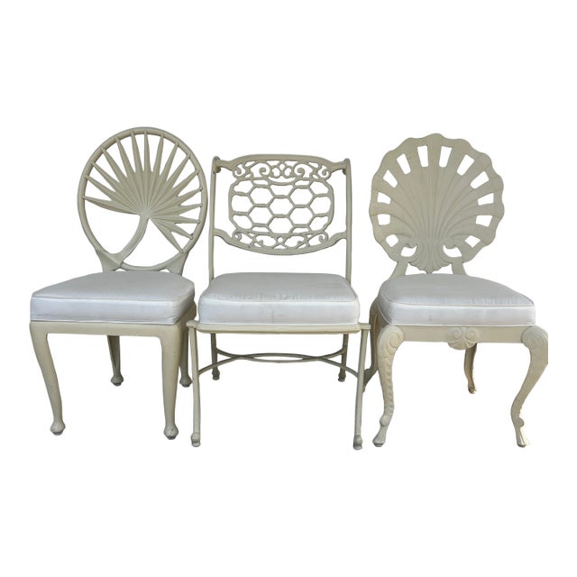 Set of 3 Chairs 1960s Hollywood Regency Era Aluminum Cast Dining Chairs For Sale