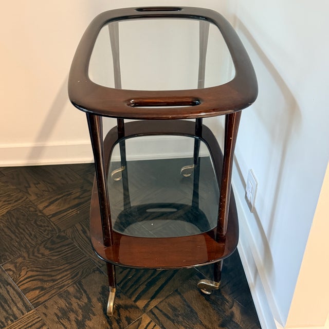 Brown Cesare Lacca Midcentury Mahogany Italian Serving Bar Cart For Sale - Image 8 of 12