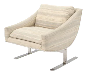 Milo Baughman Heavy Stainless Steel Base Upholstered Scoop Lounge Chair