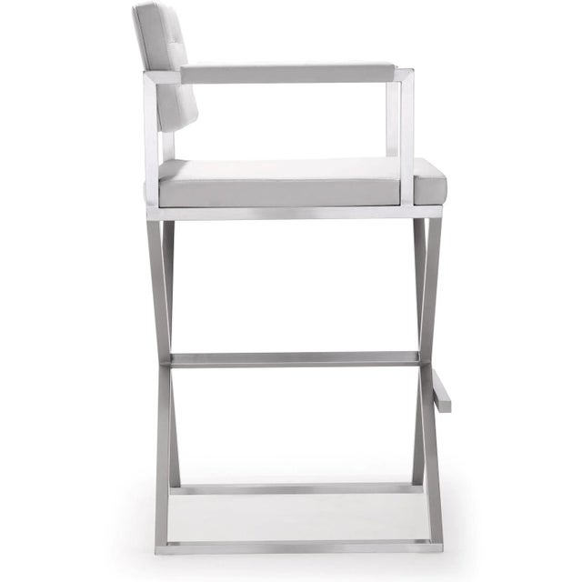 Director White Vegan Leather & Steel Bar Stool For Sale - Image 4 of 11