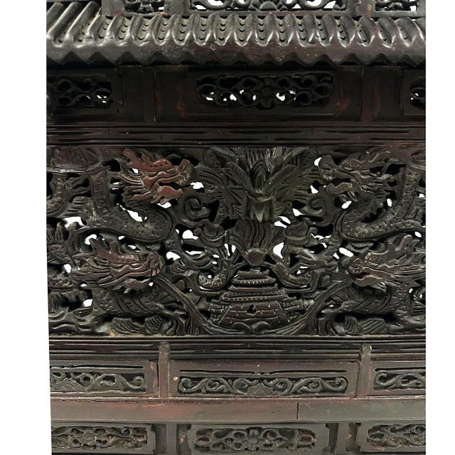1950s Mid 20th Century Chinese Wooden Carved Pagoda/Nine Dragons Wall For Sale - Image 5 of 11