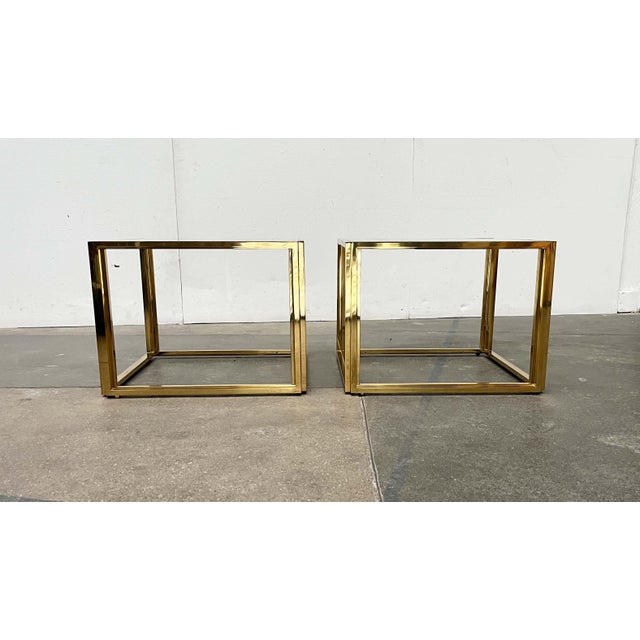 Hollywood Regency French Brass and Glass Cube Side Tables from Maison Charles, 1970s, Set of 2 For Sale - Image 18 of 18