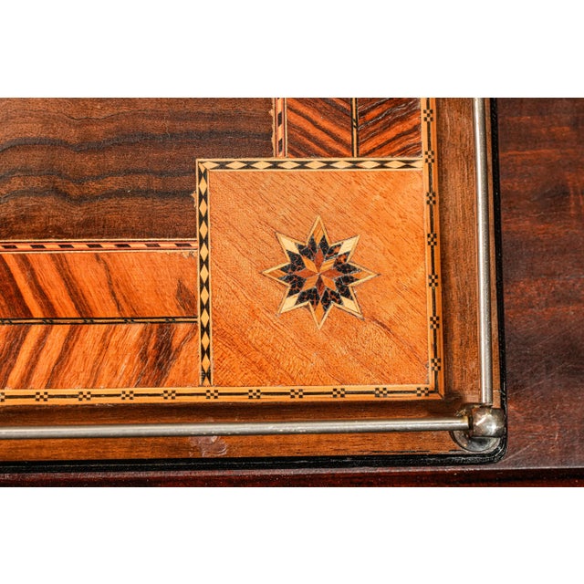 Brown Exceptional High Quality Antique Marquetry Inlaid Wood World War I Militaria Presentation Serving Tray Barware Home Decor For Sale - Image 8 of 15
