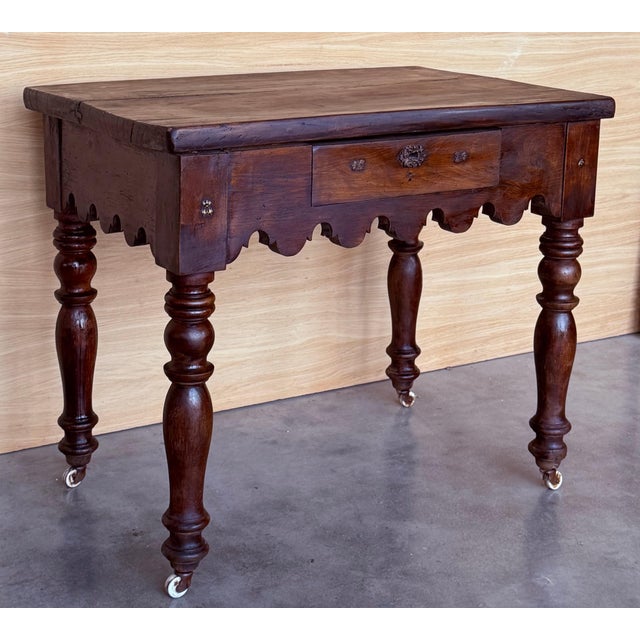 French French 19th Century Writing Table on Wheels Carved Walnut Desk For Sale - Image 3 of 18