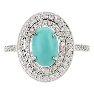 Early 18th Century 1.51ct Cabochon Turquoise & Diamond 14k Gold Ring Size 4 For Sale