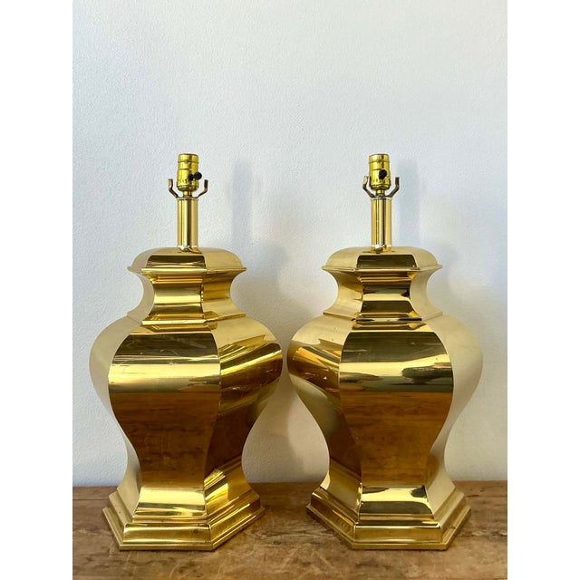 Late 20th Century Vintage Boho Faceted Brass Lamps - A Pair For Sale - Image 5 of 9