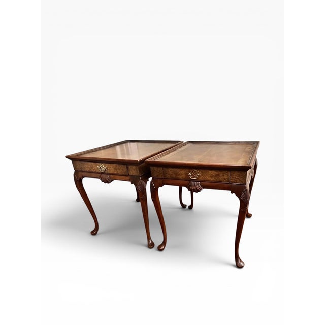 French Provincial 1960s Pair of Baker Furniture French Provincial Burl Walnut Side Tables For Sale - Image 3 of 12
