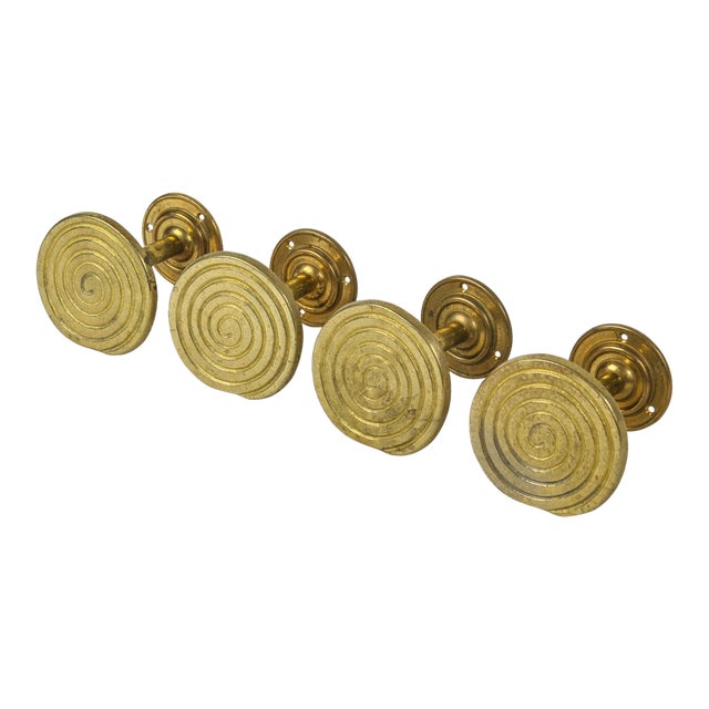 Vintage Brass Swirl Curtain Tie Backs Wall Hooks Set of Four For Sale