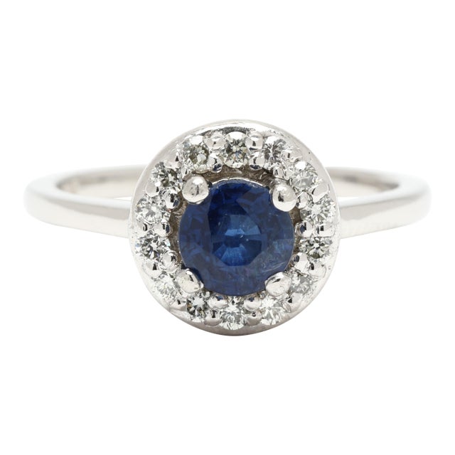 0.96ctw Sapphire & Diamond Halo Ring, Platinum, Ring Size 4.5, Engagement For Sale