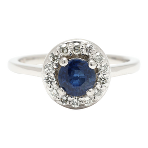 0.96ctw Sapphire & Diamond Halo Ring, Platinum, Ring Size 4.5, Engagement