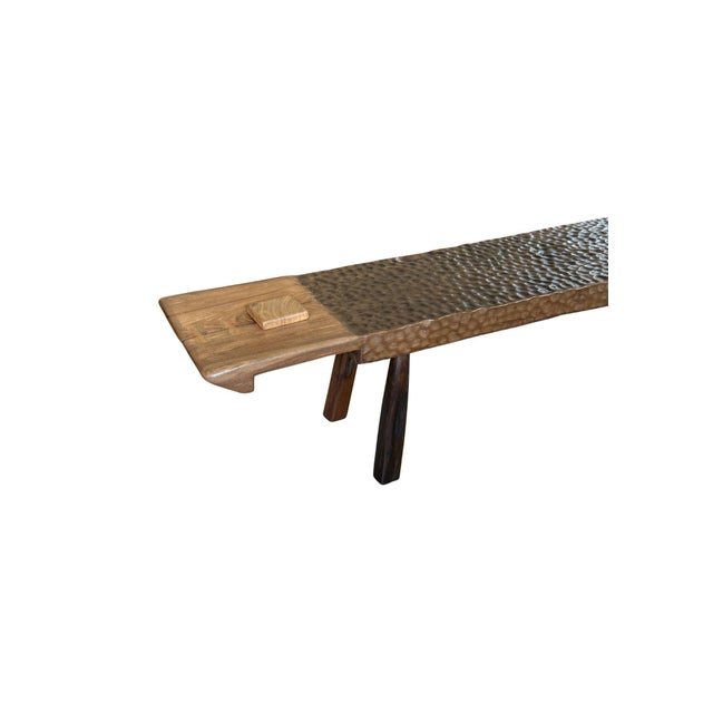 Brown Sculptural Teak Wood Long Bench Stunning Wood Textures, Modern Organic For Sale - Image 8 of 10