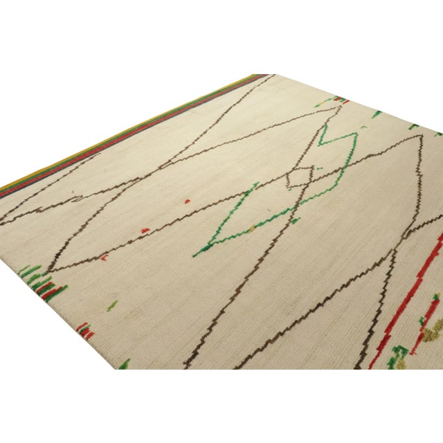 Rug & Kilim Rug & Kilim’s Moroccan Style Rug in Beige, Red & Green Geometric Pattern For Sale - Image 4 of 7
