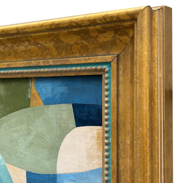 Contemporary Abstract Blue and Green Oil Painting in Vintage Frame For Sale In New York - Image 6 of 6