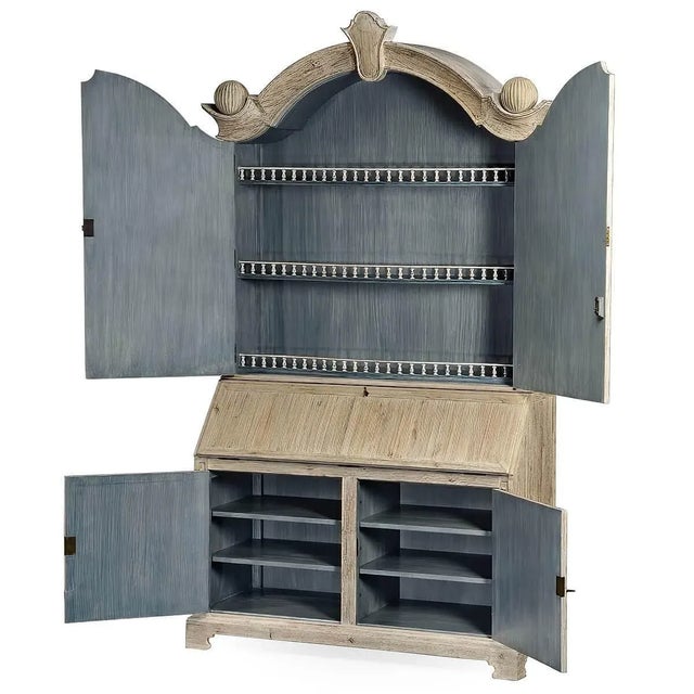 European Style Whitewashed Secretary Bookcase For Sale - Image 9 of 13