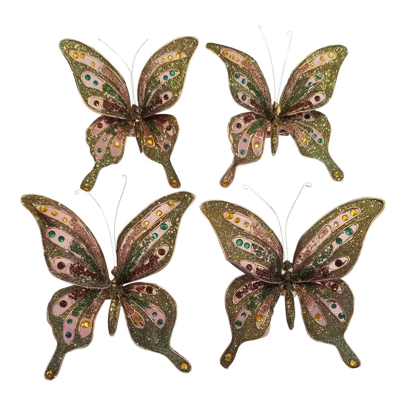 Glittering Bejeweled Butterfly Christmas Ornaments Set of 4 Chairish