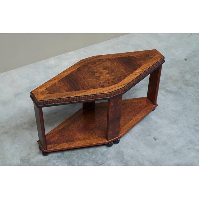 Gold Art Deco Diamond-Shaped Side Table in Burl Wood, Europe, 1930s For Sale - Image 8 of 14