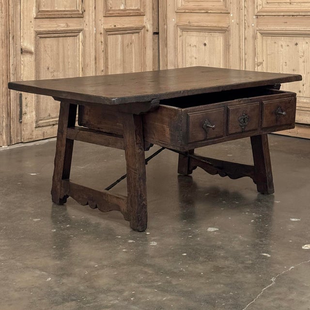 Rare 17th Century Rustic Spanish Walnut Coffee Table With Wrought Iron For Sale - Image 13 of 18