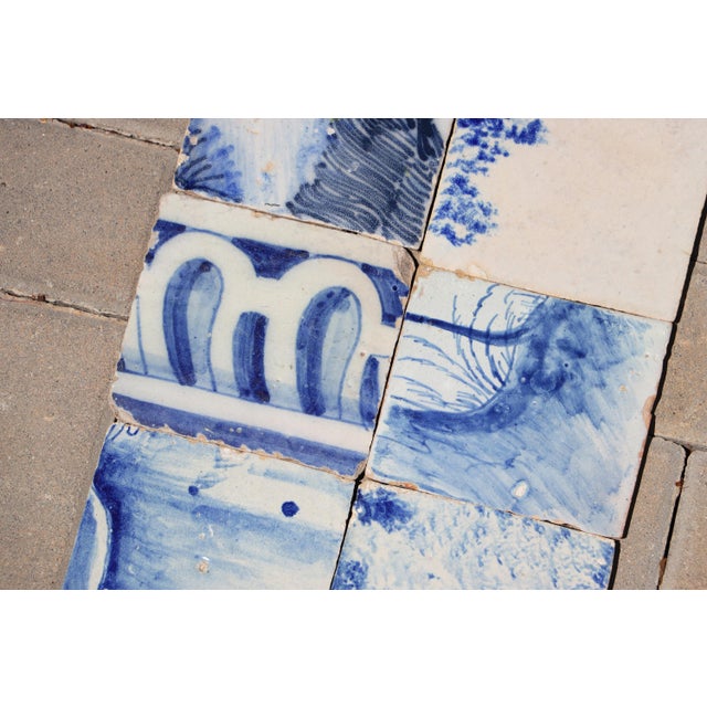 Ceramic Antique Set of 8 Baroque Portuguese Tiles 18th Century Blue & White Scenic and Architectural Motifs For Sale - Image 7 of 10