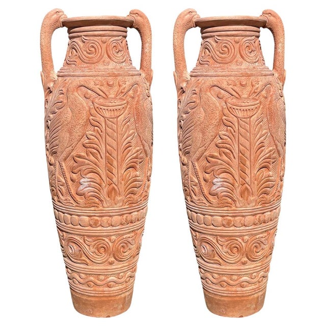 Impruneta Terracotta Amphoras with Swans, 20th Century, Set of 2 For Sale - Image 6 of 6