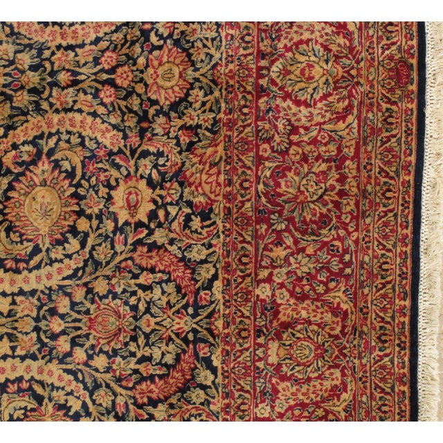 Blue Antique Kerman Carpet, Persian Handmade Oriental Rug, Red and Blue, Allover For Sale - Image 8 of 13