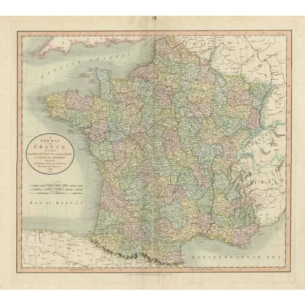 Antique Map of France Divided Into Departments with Original Hand Coloring, 1799 For Sale - Image 3 of 6