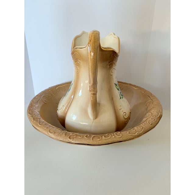Late 19th Century Rs Prussia Antique Lily of the Valley Porcelain Pitcher & Basin Set With Gilt Embossing For Sale - Image 5 of 10