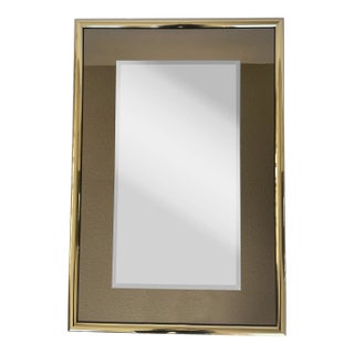 1970s Smoke Glass Rectangular Mirror With Brass Frame For Sale