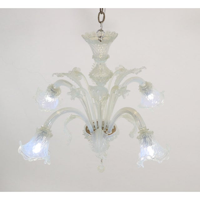 Glass Vintage Baroque Style Four Arm Opaline Murano Chandelier For Sale - Image 7 of 12