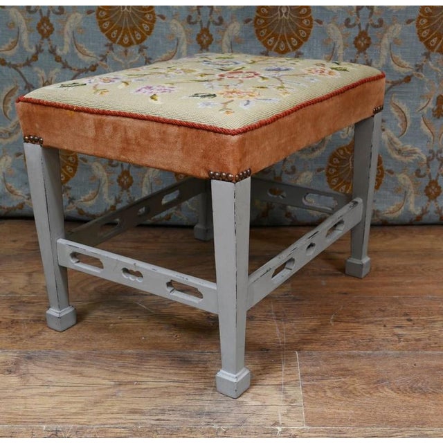 Painted Edwardian Stool with Tapestry For Sale - Image 6 of 7