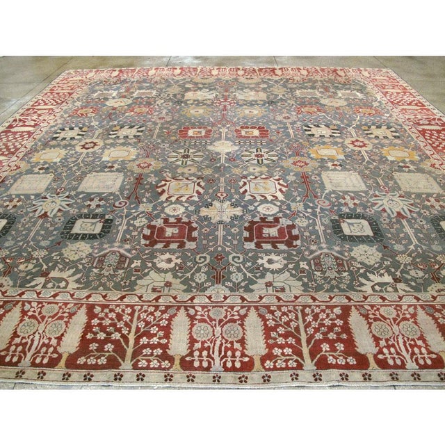 Early 20th Century Galerie Shabab Collection Early 20th Century Indian Agra Large Square Carpet For Sale - Image 5 of 9
