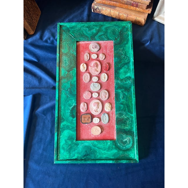 19th Century Italian Grand Tour Intaglio Collection With Painted Faux Malachite Frame For Sale - Image 11 of 12