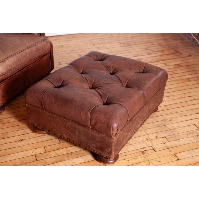 Wood 1990s Ralph Lauren Leather Writer's Chair and Ottoman For Sale - Image 7 of 11