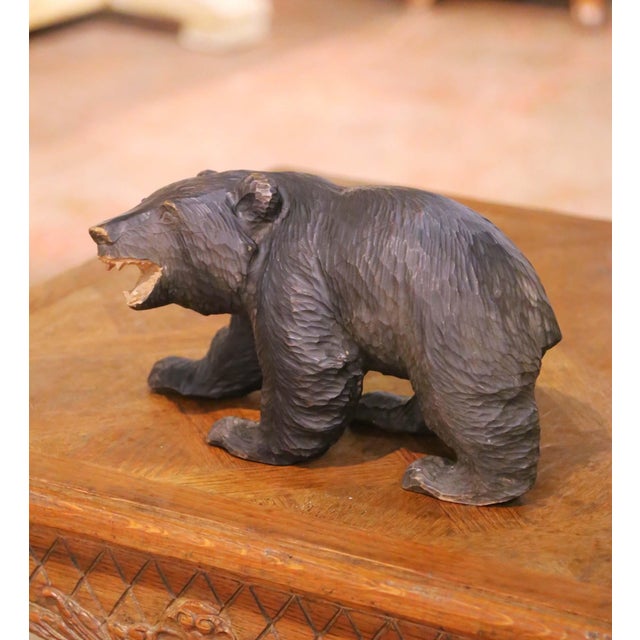 Asian Mid-Century Asian Hand-Carved Walnut Bear Sculpture Signed For Sale - Image 3 of 9