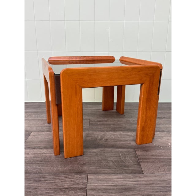 Vintage Italian Coffee Table in Wood and Smoked Glass Top, 1970s For Sale - Image 6 of 11