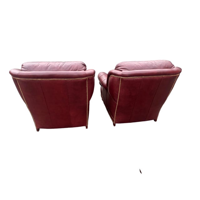 Burgundy Hancock Moore Pair Austin High Back Lounge Chairs and 1 Ottoman Nailhead Trim For Sale - Image 8 of 18