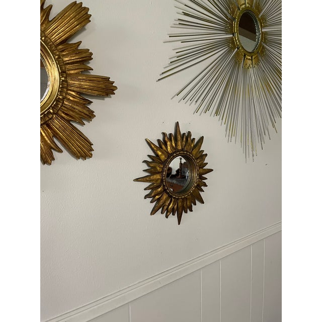 Vintage Mid 20th Century 12.5" Gilded Sunburst Accent Wall Mirror For Sale - Image 16 of 18