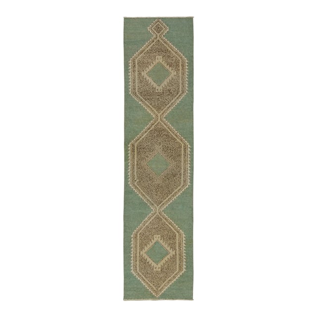 Vintage Turkish Runner With Geometric Medallions in Sage Green - Rug & Kilim For Sale