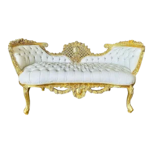 French Style Tufted White Settee With Gold Details
