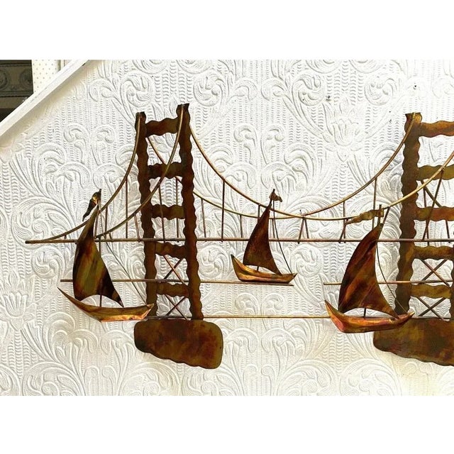 Vintage Mid Century Modern Metal Golden Gate Bridge Boats Wall Hanging For Sale - Image 9 of 11