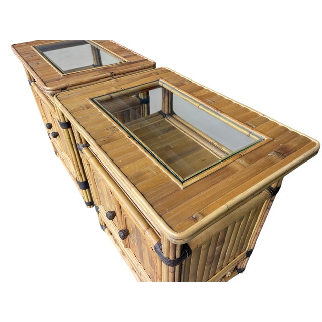 Wood Vintage Split Bamboo Nightstands, a Pair, Coastal, Boho / Hollywood Regency, Organic For Sale - Image 7 of 12