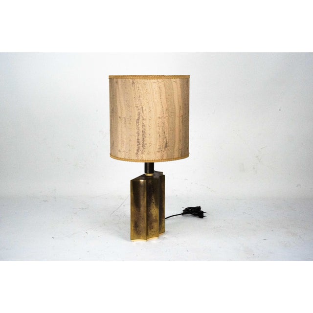 1970s Vintage Brass Table Lamp with Fabric Shade, Italy, 1970s For Sale - Image 5 of 12