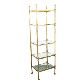 Mid Century Modern Display Cabinet Etagere Compact Brass Glass Shelving Unit For Sale