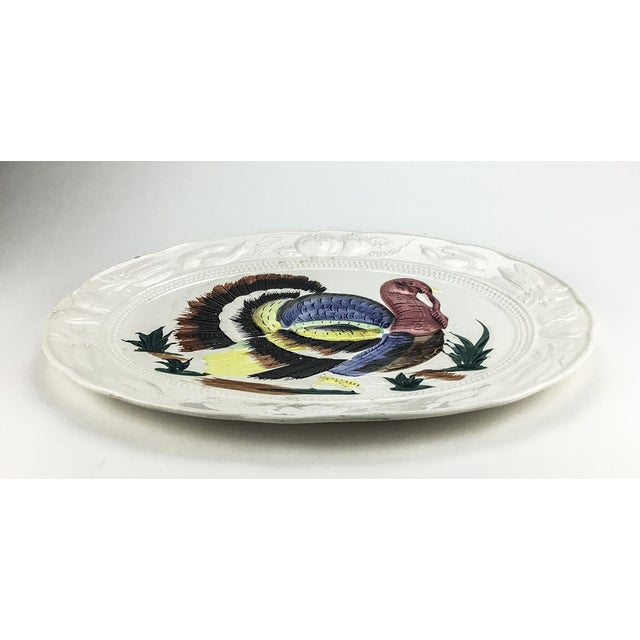 Vintage Large Ceramic Hand Painted Turkey Holiday Platter For Sale - Image 4 of 13