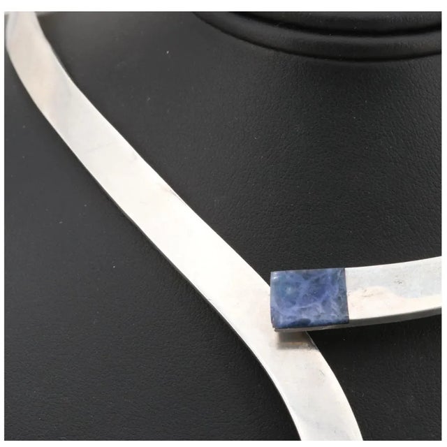Modern Modernist Mexican Sterling Blue Sodalite Hinged Collar Necklace For Sale - Image 3 of 6