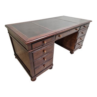1990s Ethan Allen British Classics Leather Top Excutive Desk Cherry Empire Style For Sale