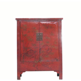 Chinoiserie-Style Hand-Painted Elm Cabinet For Sale