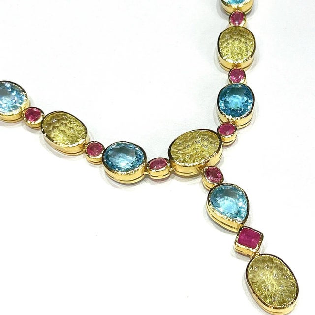 Bochic "Orient" Lemon Quartz , Topaz & Rubies in 18k Gold & Silver Set - 3 Pieces For Sale - Image 4 of 5