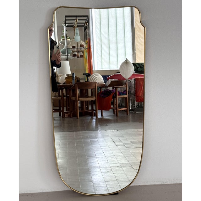 Metal Large Mid-Century Modern Italian Floor Mirror with Brass Frame, 1950 For Sale - Image 7 of 17