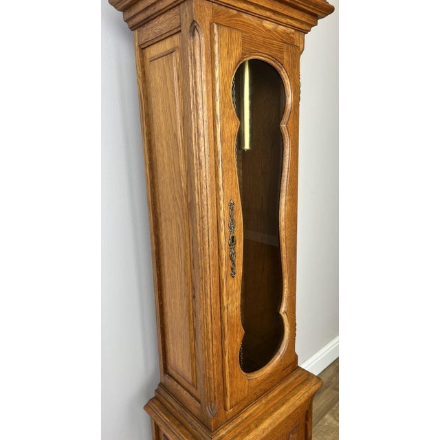 Wood Vintage French Grandfather Clock in Oak For Sale - Image 7 of 13