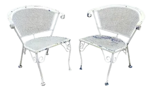 Vintage Wrought Iron Woodard Salterini Style Mid Century Patio Arm Chairs - Pair